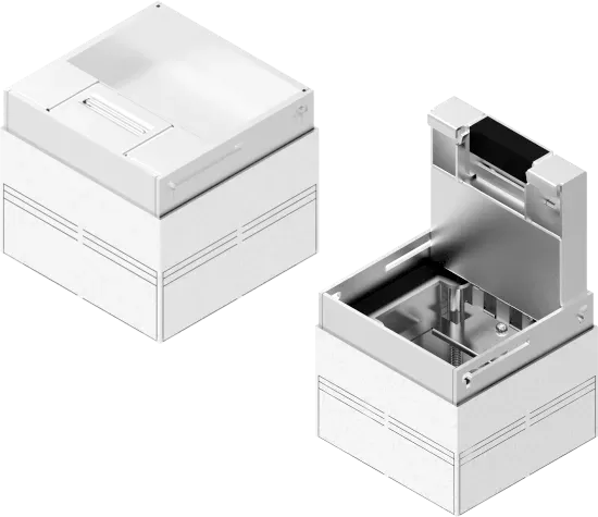 Зображення Коробка оцинкована з блокуванням відкривання та кришкою з нержавіючої сталі для підлогової кабельної каналізації POKZ205H110GE (242031)