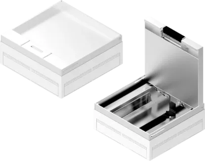 Зображення Коробка оцинкована з блокуванням відкривання та кришкою з нержавіючої сталі для підлогової кабельної каналізації POKZS205H110WE (232033)